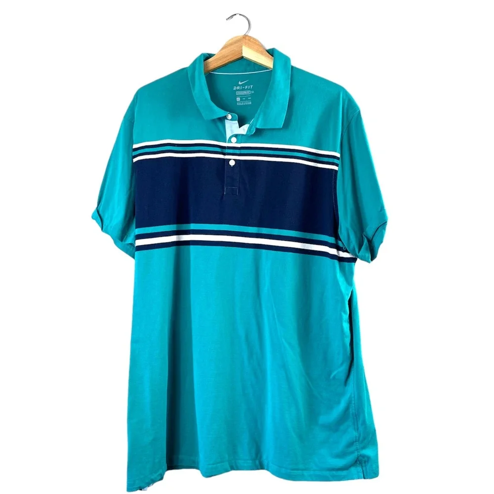 Men's Green Colorblock Nike Polo Shirt XXL